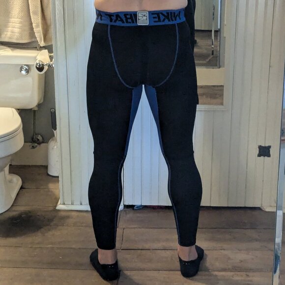 Mens Nike Pro Combat Black/Neon Yellow Hyperwarm Compression Running Tights L - Picture 6 of 11